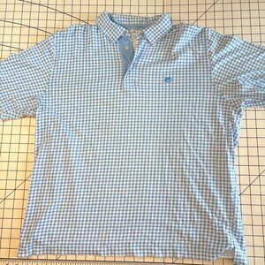 Southern Tide Skipjack Polo Blue White Gingham 100% Cotton size Large